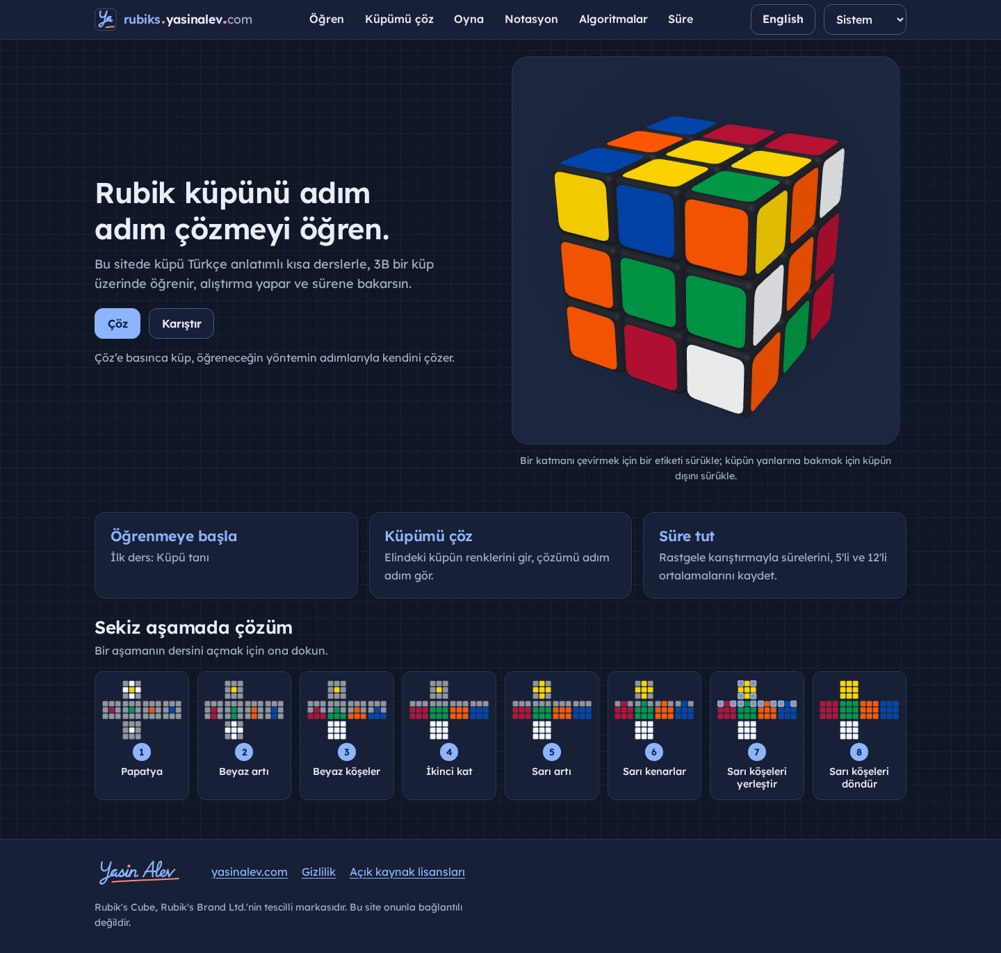 rubiks ana sayfası: 3B Rubik küpü ve ders listesi