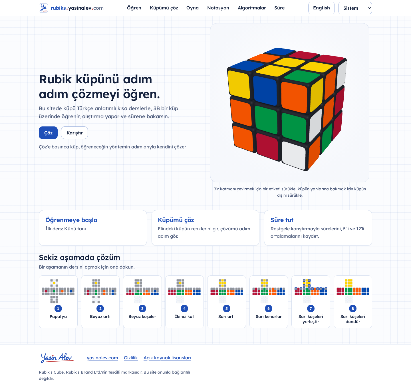 rubiks ana sayfası: 3B Rubik küpü ve ders listesi