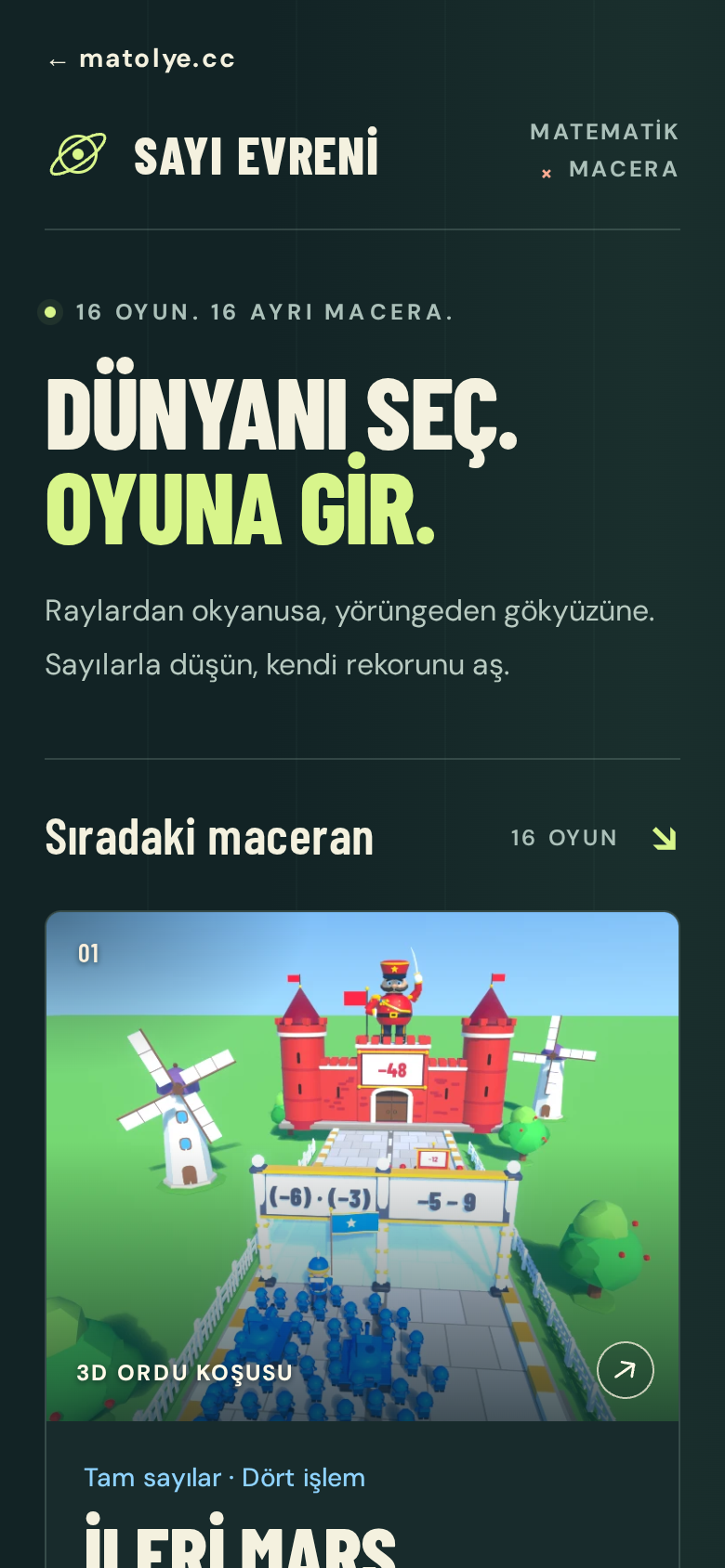Sayı Evreni oyun salonu: 16 oyunun listesi, ilk sırada İLERİ MARŞ